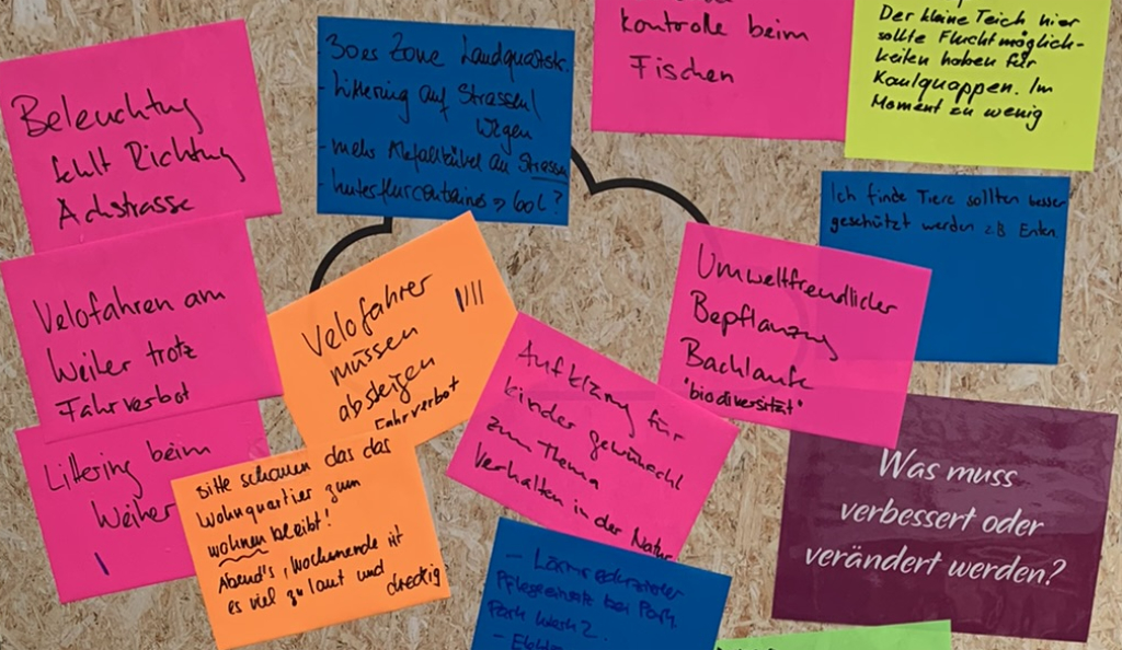 Ausschnitt Pop-up-Büro Weiher plus Ausschnitt der Themen vom Pop-up-Büro Weiher plus